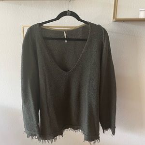 Heathered Olive Free People V Neck Sweater XL